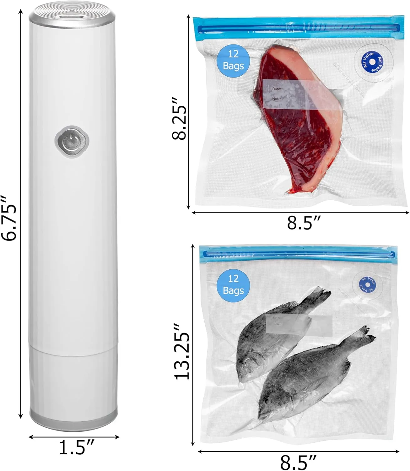 Basicwise Handheld Vacuum Sealer Machine with 24-pc Reusable Bags Food Storage Kitchen Organization Sous Vide Cooking Pantry Preservation Refrigerator Management Meal Preparation & Airtight Sealing