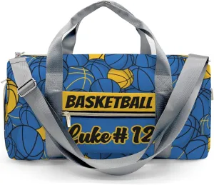 Basketball Pattern Gold Blue Customized Duffel Bags (Store Shoes) Weekender Overnight Bag Travel Bag Personalized Gift Gym Bags
