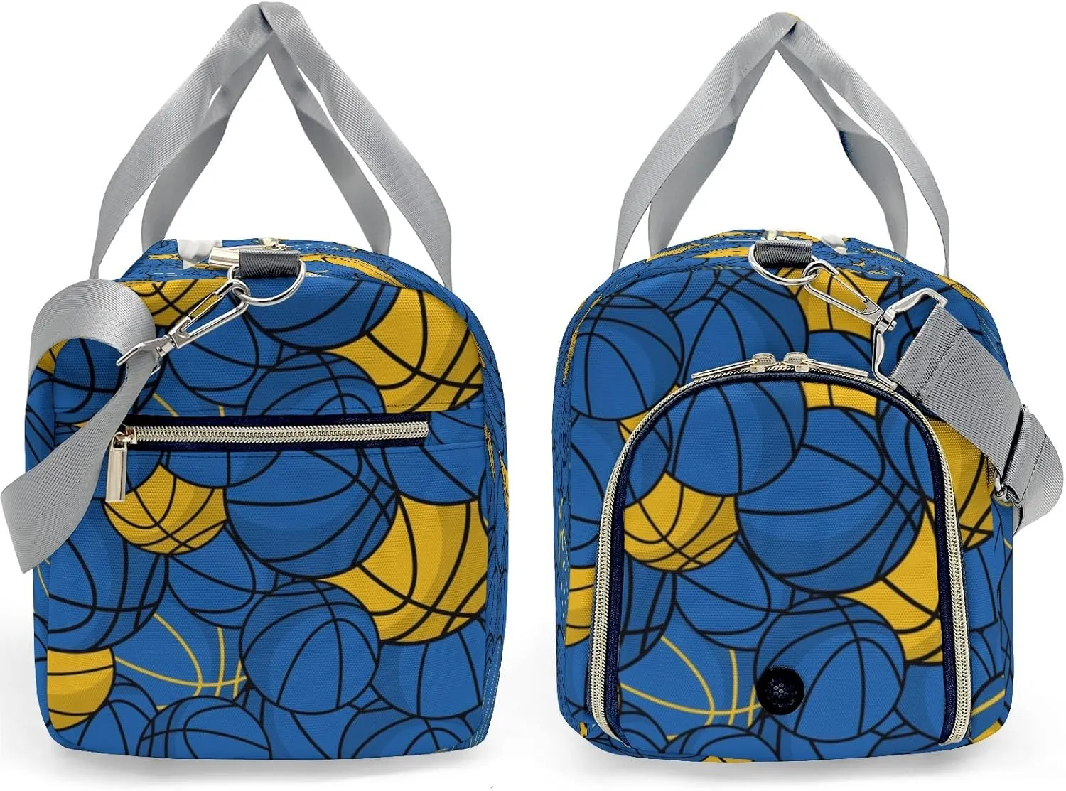 Basketball Pattern Gold Blue Customized Duffel Bags (Store Shoes) Weekender Overnight Bag Travel Bag Personalized Gift Gym Bags