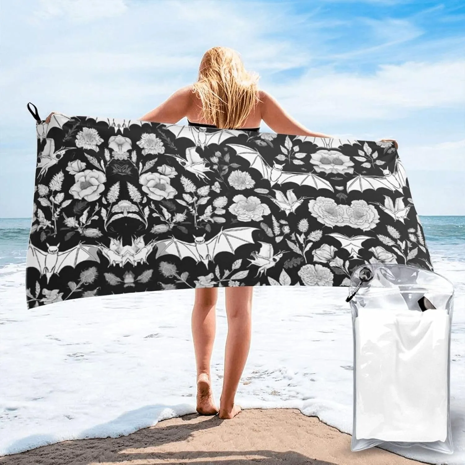 Bat Print Premium Compact Microfiber Travel Towel-Featherlight & Quick Dry,Sand-Resistant Beach Towel for Swimming,Camping,Vacation Essentials with Carry Pouch