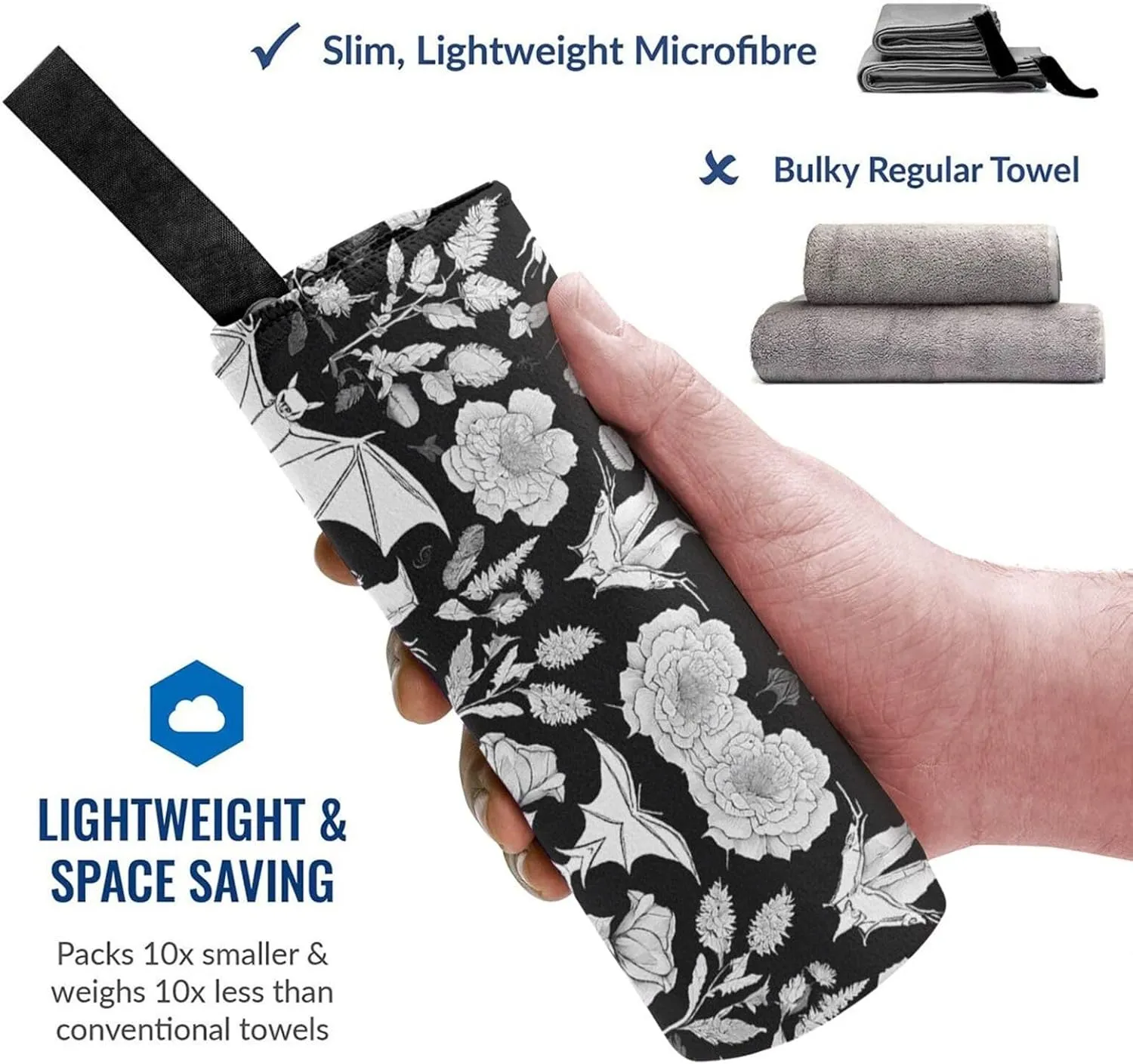 Bat Print Premium Compact Microfiber Travel Towel-Featherlight & Quick Dry,Sand-Resistant Beach Towel for Swimming,Camping,Vacation Essentials with Carry Pouch