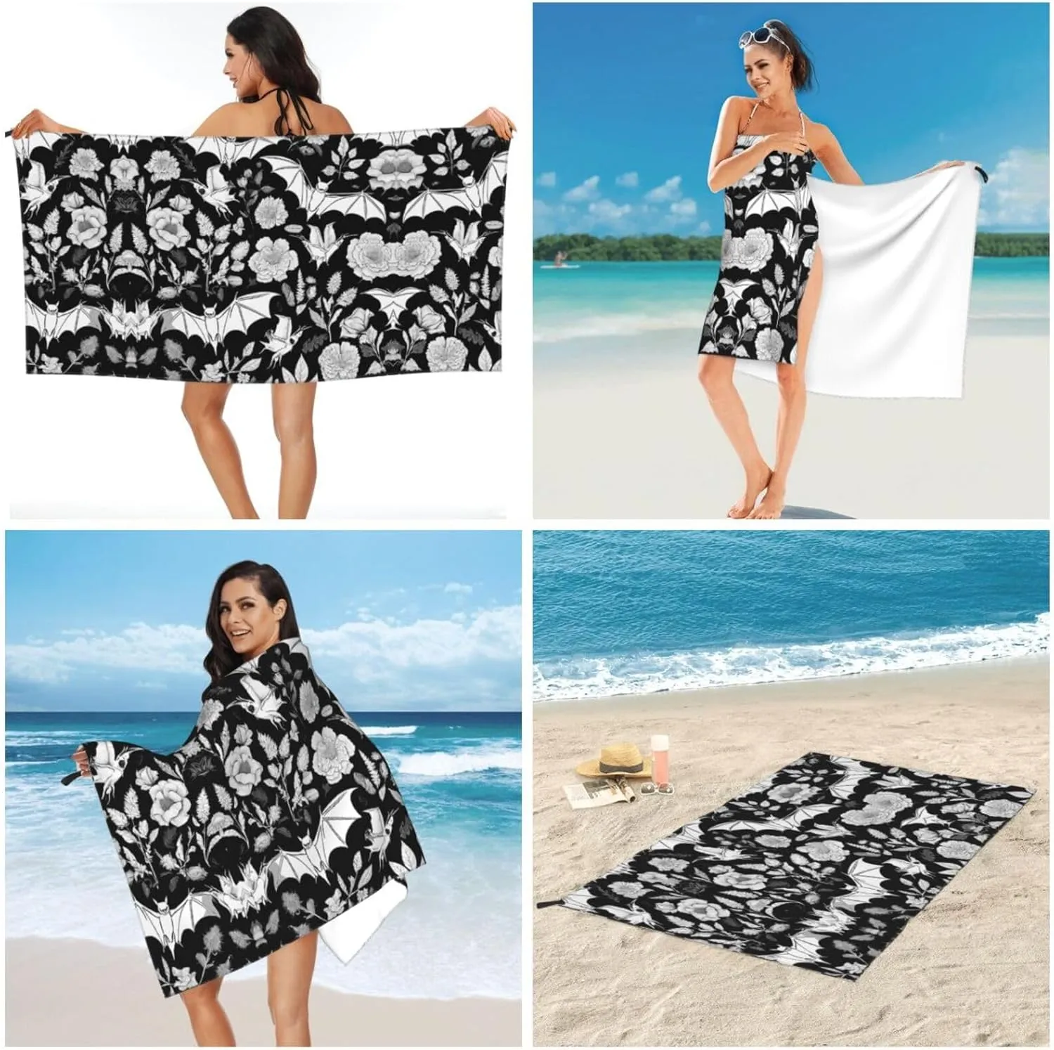 Bat Print Premium Compact Microfiber Travel Towel-Featherlight & Quick Dry,Sand-Resistant Beach Towel for Swimming,Camping,Vacation Essentials with Carry Pouch