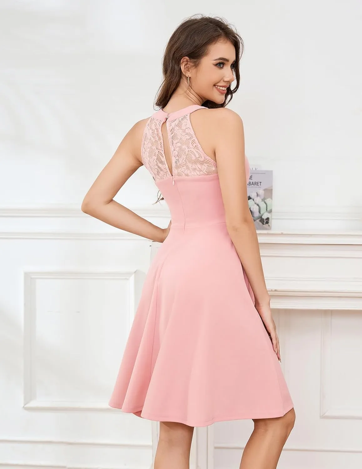 Bbonlinedress Women Cocktail Prom Wedding Dress Halter Lace Evening Party Short Vintage Homecoming Dresses