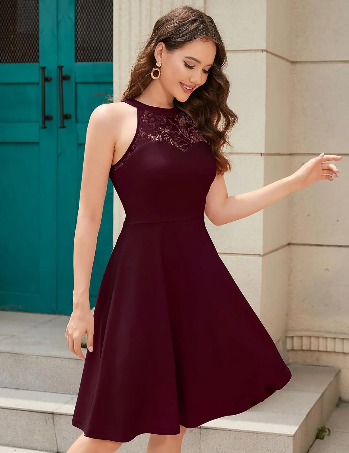 Bbonlinedress Women Cocktail Prom Wedding Dress Halter Lace Evening Party Short Vintage Homecoming Dresses