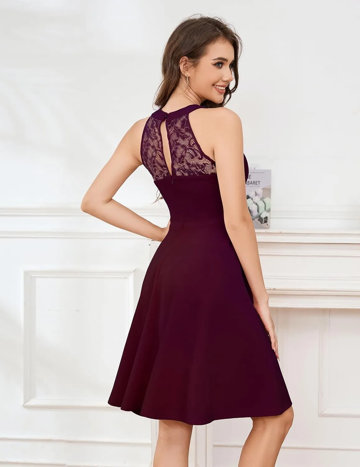 Bbonlinedress Women Cocktail Prom Wedding Dress Halter Lace Evening Party Short Vintage Homecoming Dresses