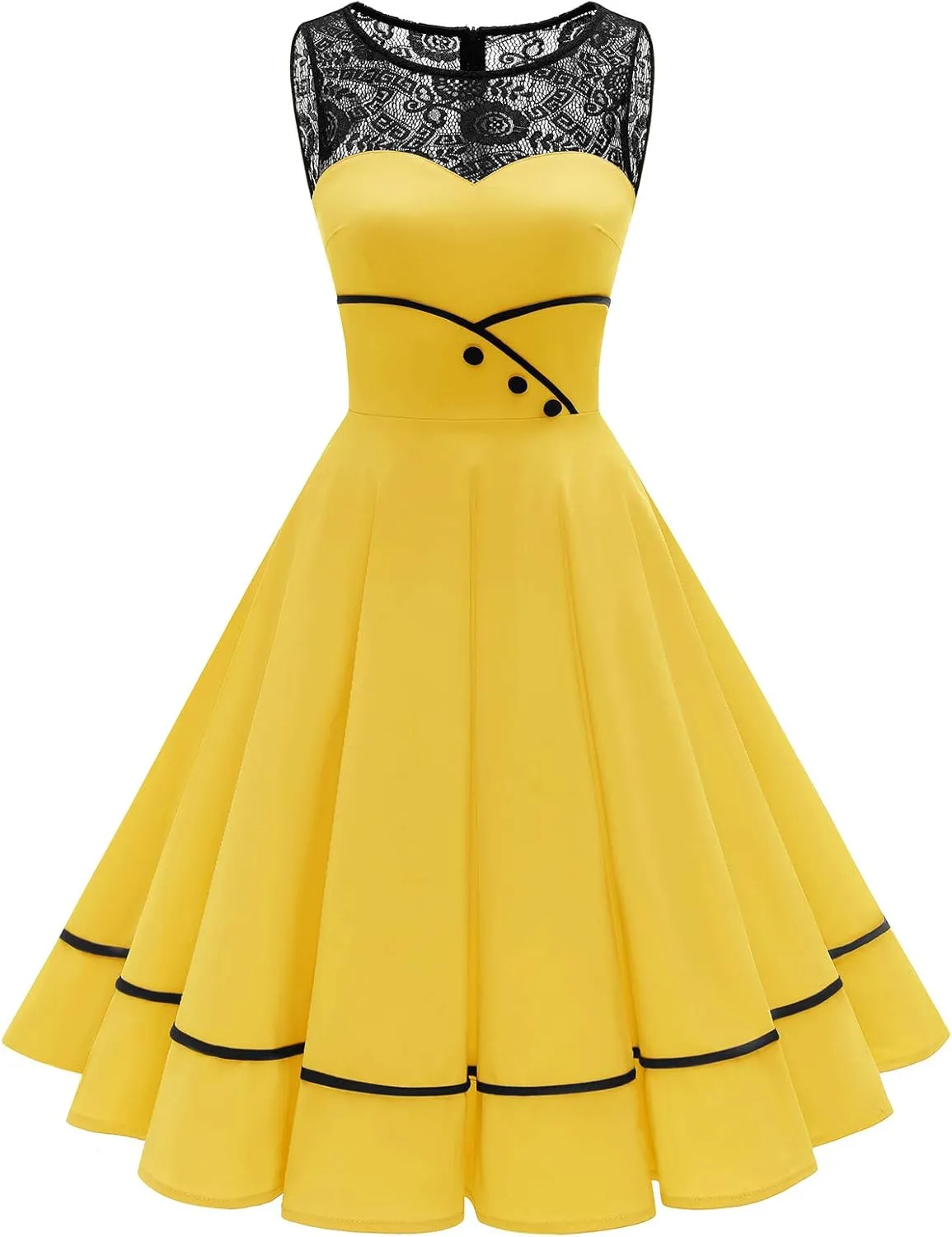 Bbonlinedress Women's 50s Vintage Floral Lace Retro Rockabilly Sleeveless Round Neck Cocktail Party Swing Dress