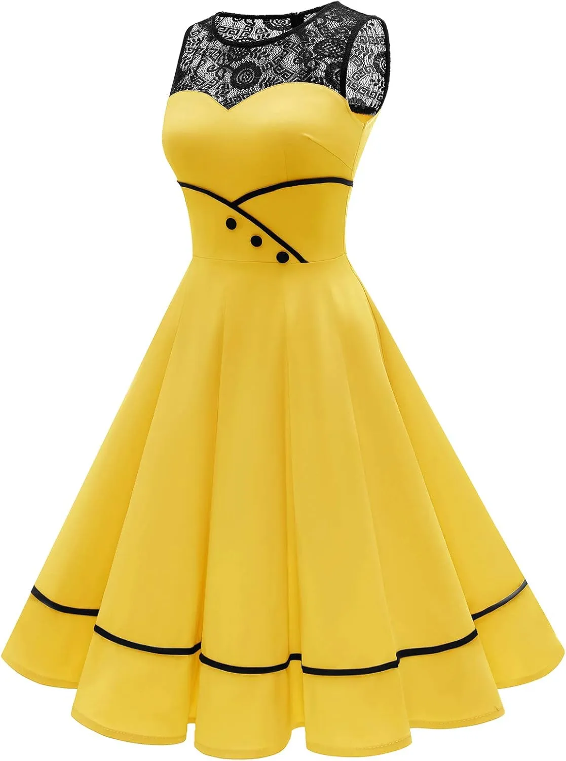 Bbonlinedress Women's 50s Vintage Floral Lace Retro Rockabilly Sleeveless Round Neck Cocktail Party Swing Dress