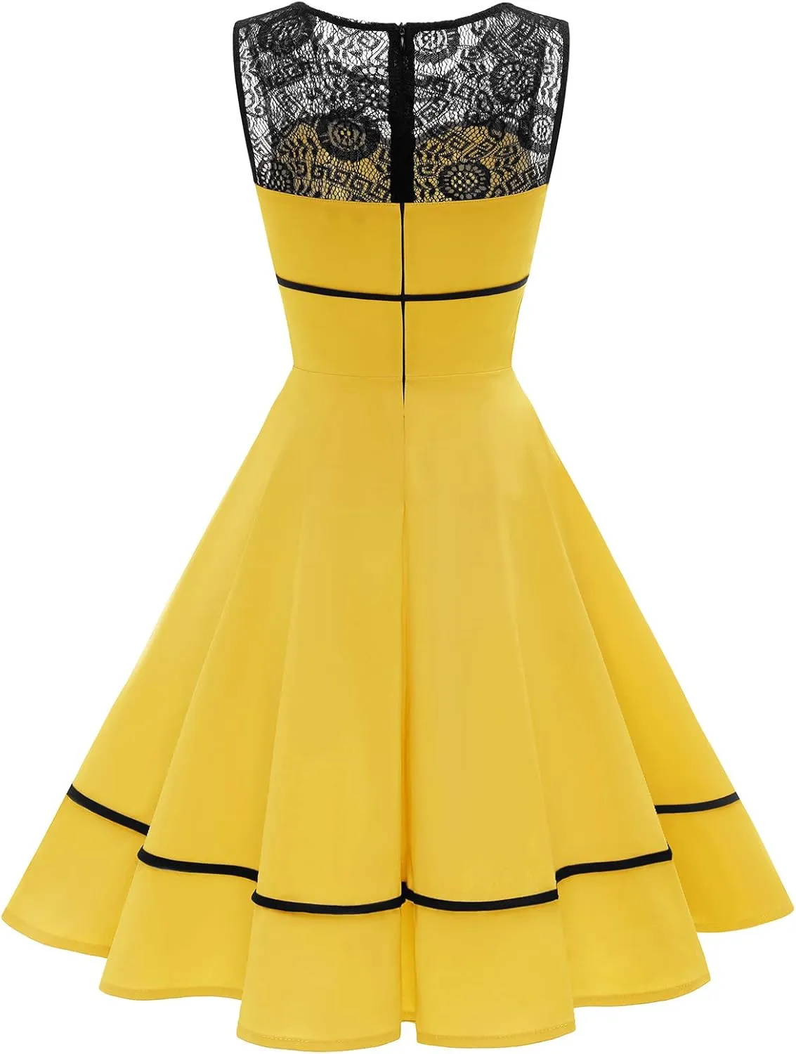 Bbonlinedress Women's 50s Vintage Floral Lace Retro Rockabilly Sleeveless Round Neck Cocktail Party Swing Dress