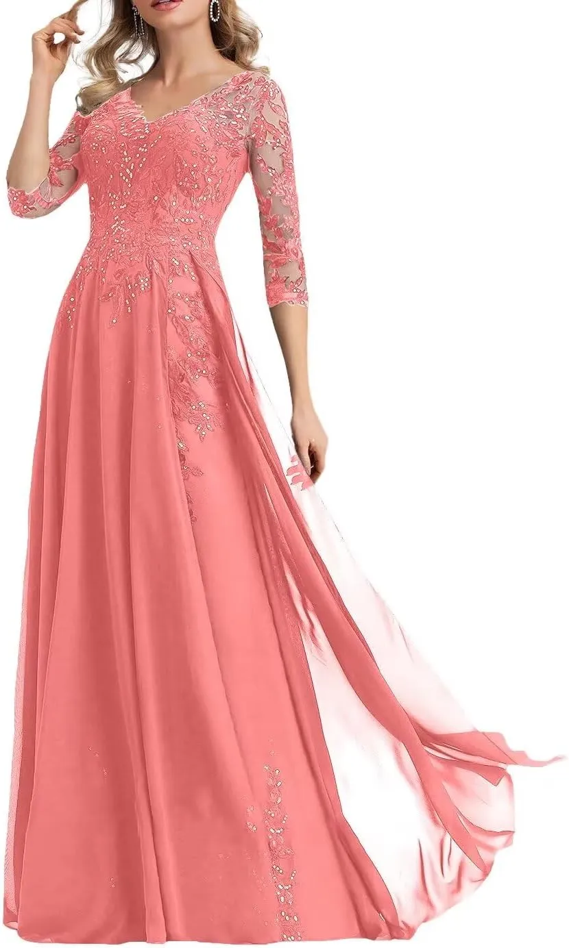 Beaded Applique Mother of The Bride Dresses for Wedding 2025 Chiffon Mother of The Groom Dress Long