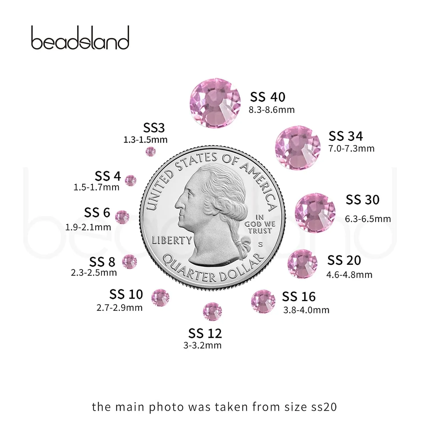 Beadsland 144pcs Flat Back Crystal Rhinestones Round Gems for Nail Art and Craft Glue Fix, Light Pink, SS40, 8.4-8.7mm