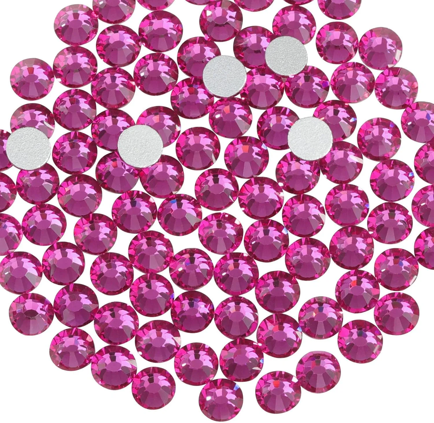 Beadsland 2880pcs Flat Back Crystal Rhinestones Round Gems for Nail Art and Craft Glue Fix,Fuchsia,SS20,4.6-4.8mm