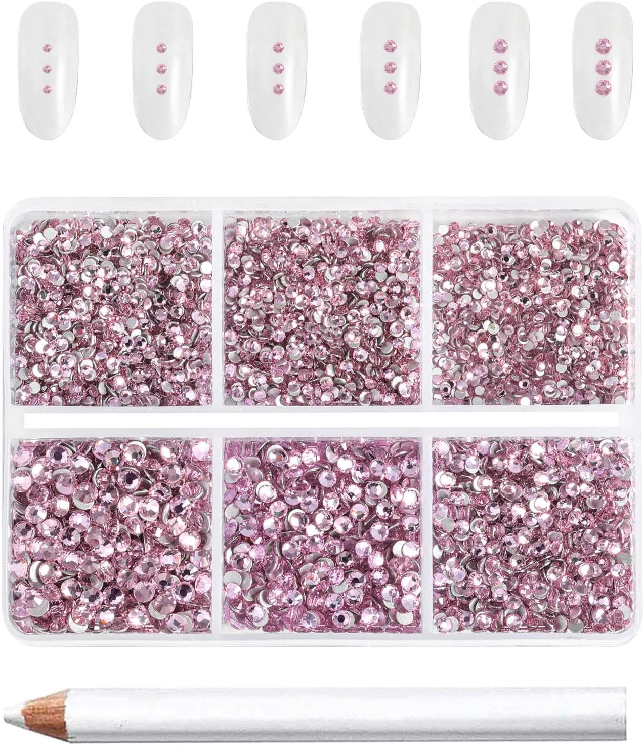 Beadsland 7200pcs Flatback Rhinestones, Pink Nail Gems Round Crystal Rhinestones for Crafts, Mixed 6 Sizes with Wax Pencil Kit, SS3-SS10, Light Rose/Light Pink