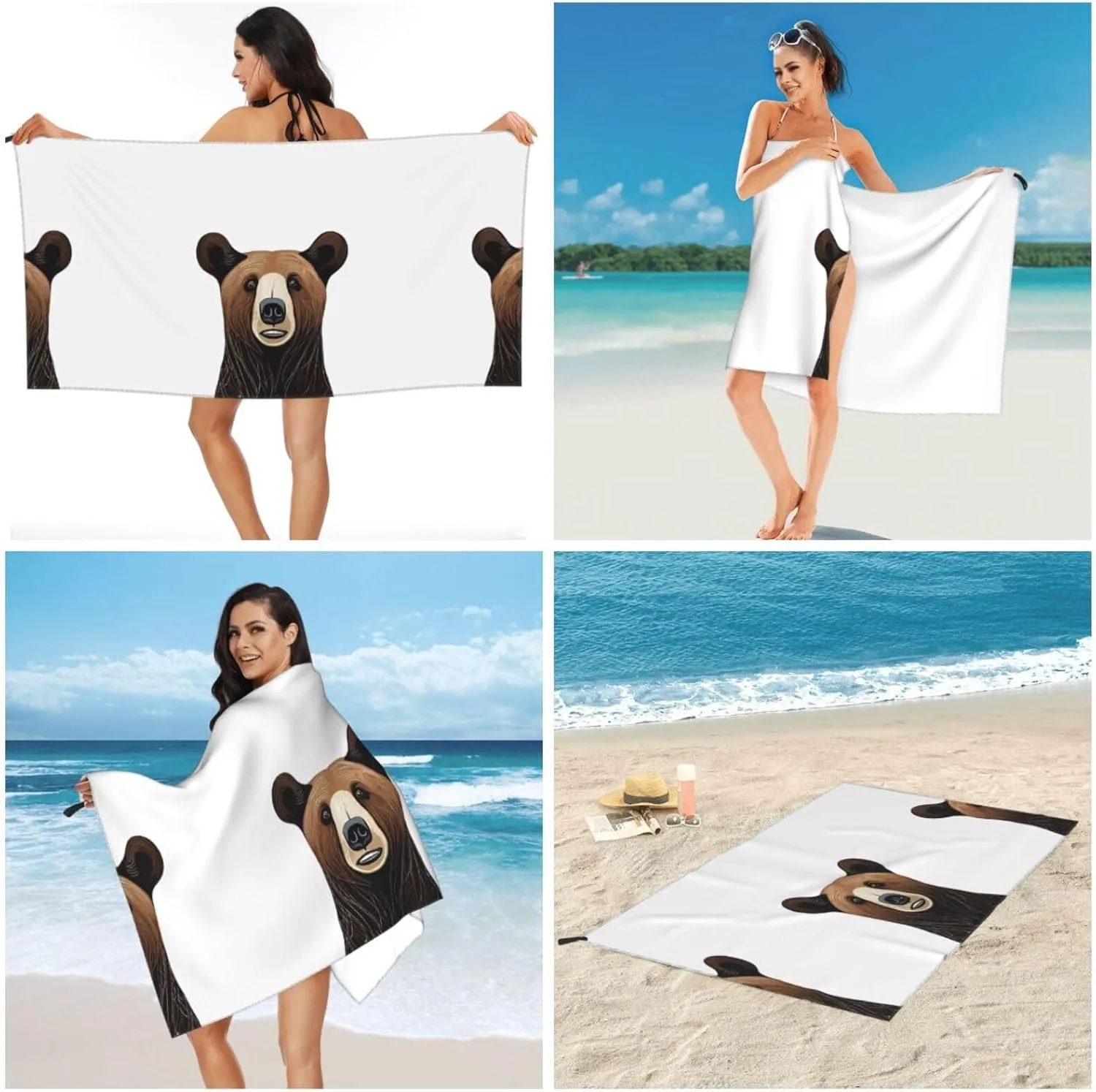 Bear Print Premium Compact Microfiber Travel Towel-Featherlight & Quick Dry,Sand-Resistant Beach Towel for Swimming,Camping,Vacation Essentials with Carry Pouch