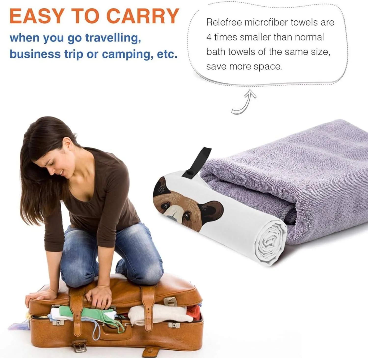 Bear Print Premium Compact Microfiber Travel Towel-Featherlight & Quick Dry,Sand-Resistant Beach Towel for Swimming,Camping,Vacation Essentials with Carry Pouch