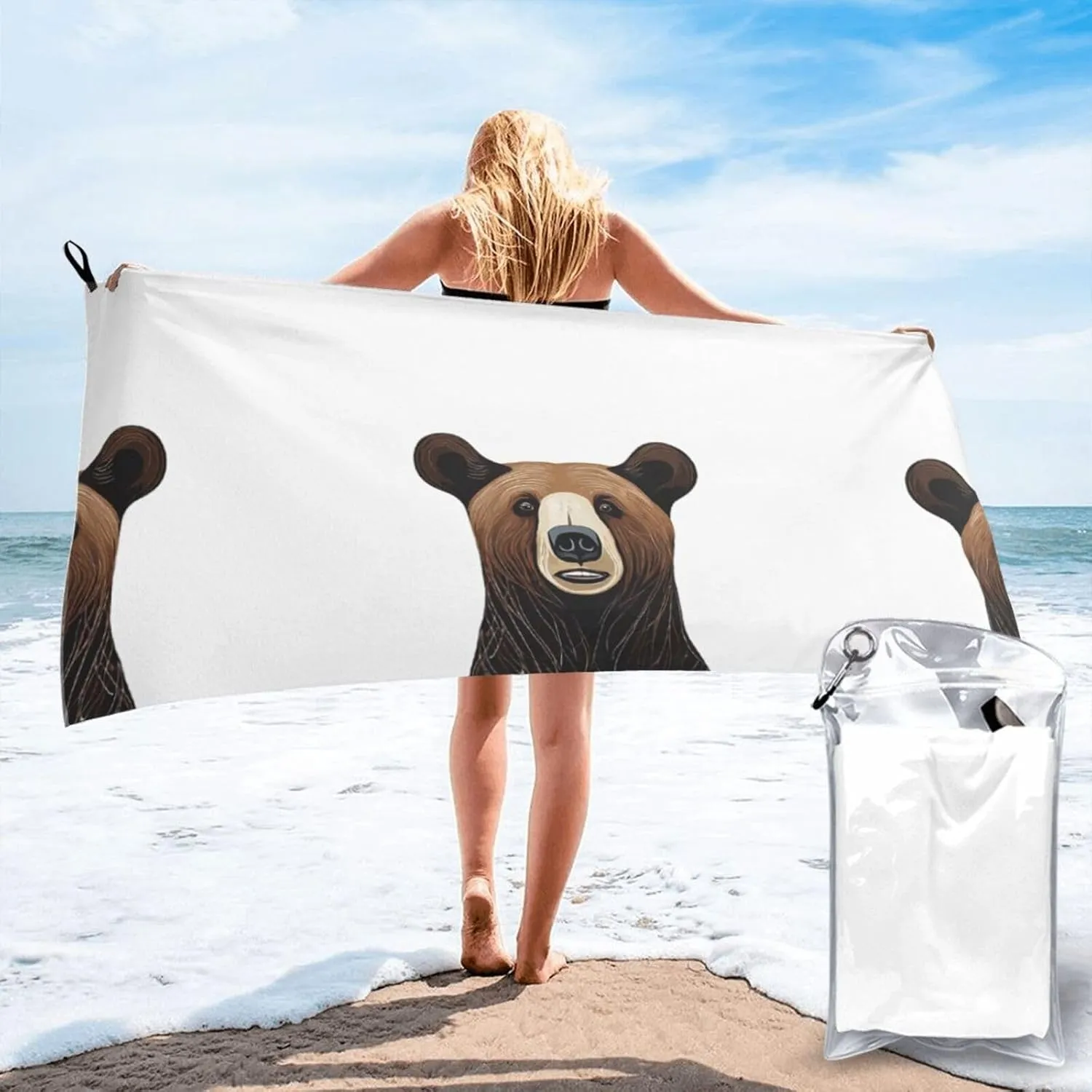 Bear Print Premium Compact Microfiber Travel Towel-Featherlight & Quick Dry,Sand-Resistant Beach Towel for Swimming,Camping,Vacation Essentials with Carry Pouch