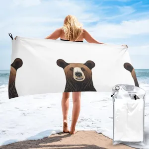 Bear Print Premium Compact Microfiber Travel Towel-Featherlight & Quick Dry,Sand-Resistant Beach Towel for Swimming,Camping,Vacation Essentials with Carry Pouch