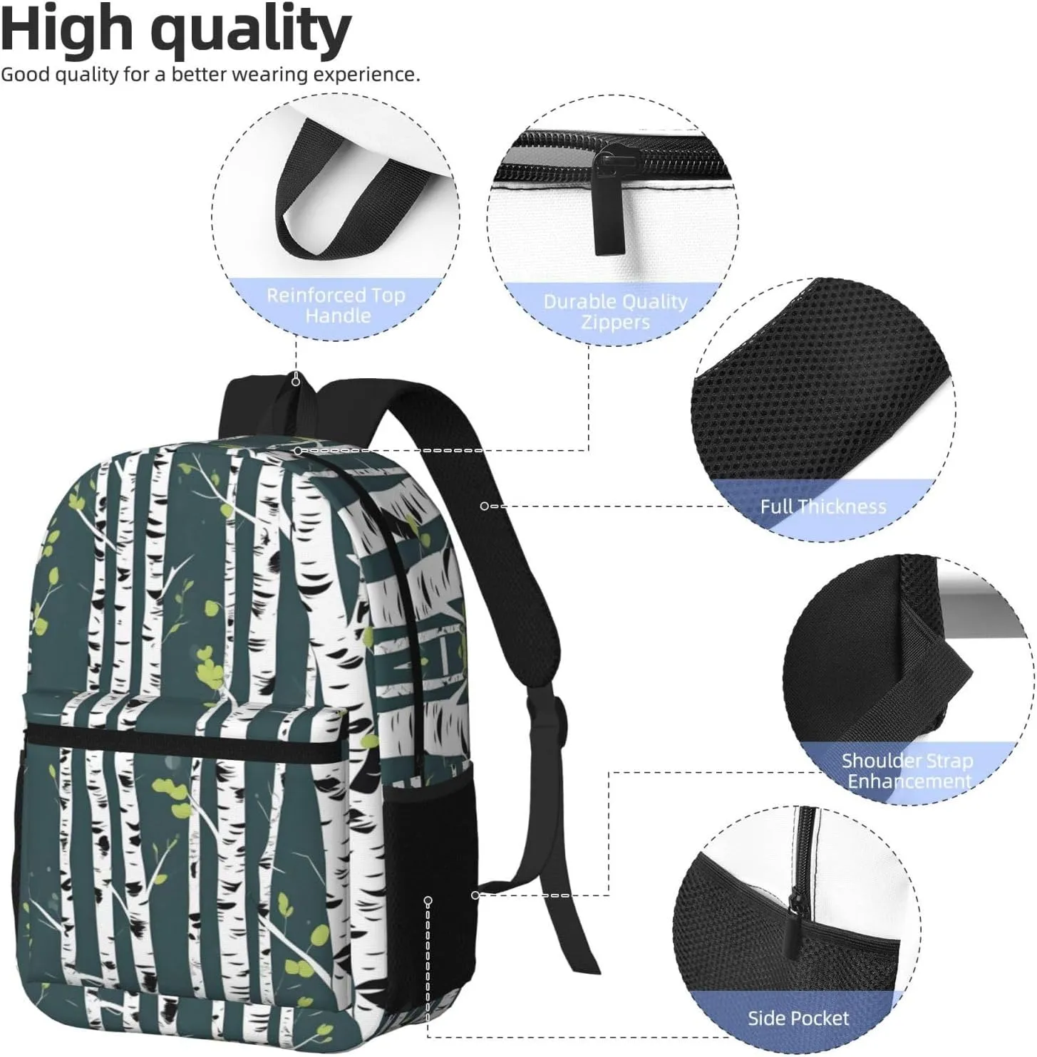 Beauty Birch Tree Travel Laptops Backpack For Women Men,Casual Work Bag 17inch Backpacks For Hiking Business