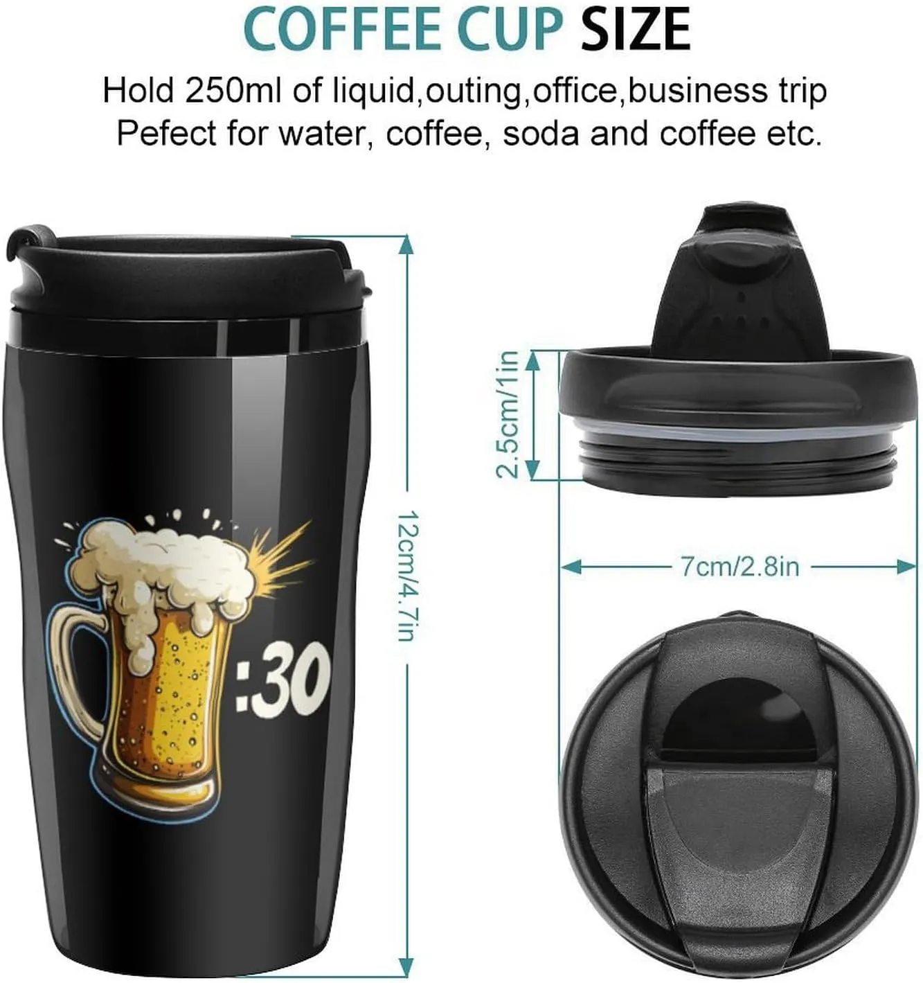 Beer Thirty Patricks Day Irish Coffee Mug with Lid Portable Tumbler Water Bottle for Travel Business 250ml