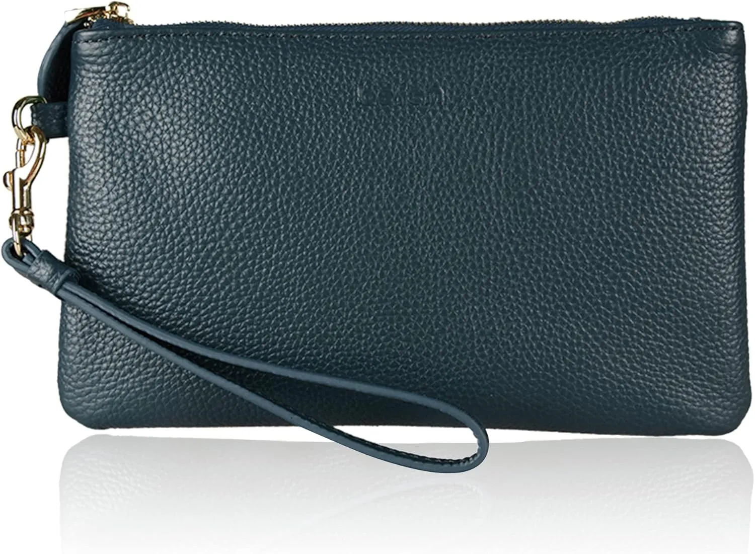befen Women's Genuine Italian Leather Wristlet Clutch Wallet Purse, Gold Zipper