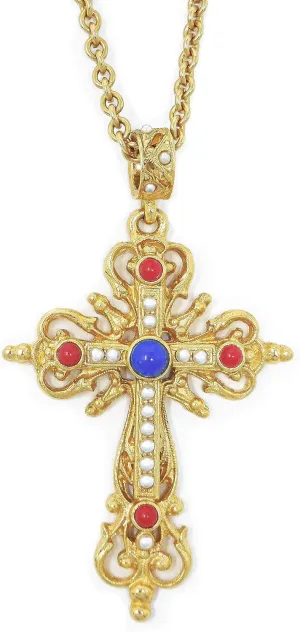 Ben-Amun Jewelry Christian Cross with Crystals Pendant 24k Gold Plated Necklace Made in New York