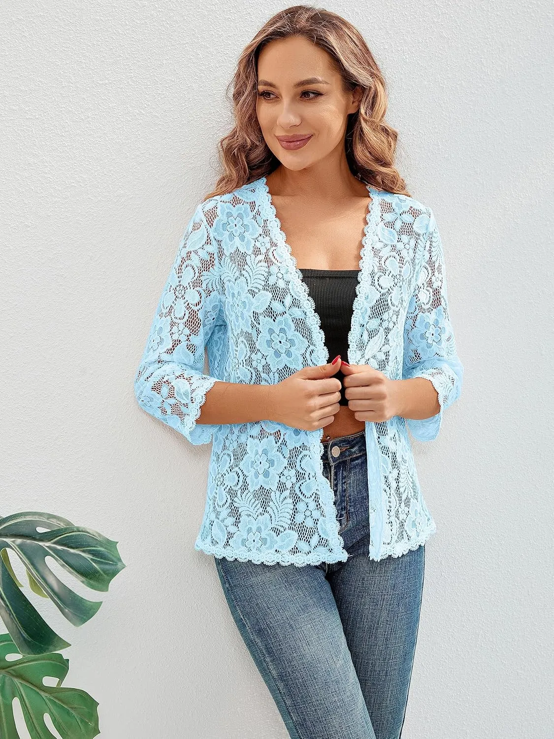 BENANCY Women's 3/4 Sleeve Bolero Shrugs Crochet Lace Open Cardigan