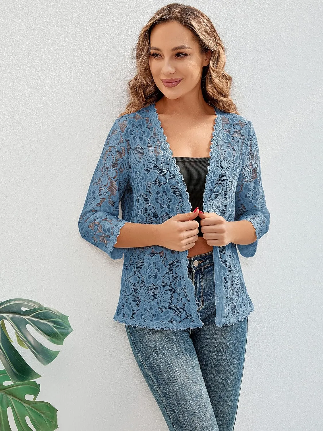 BENANCY Women's 3/4 Sleeve Bolero Shrugs Crochet Lace Open Cardigan