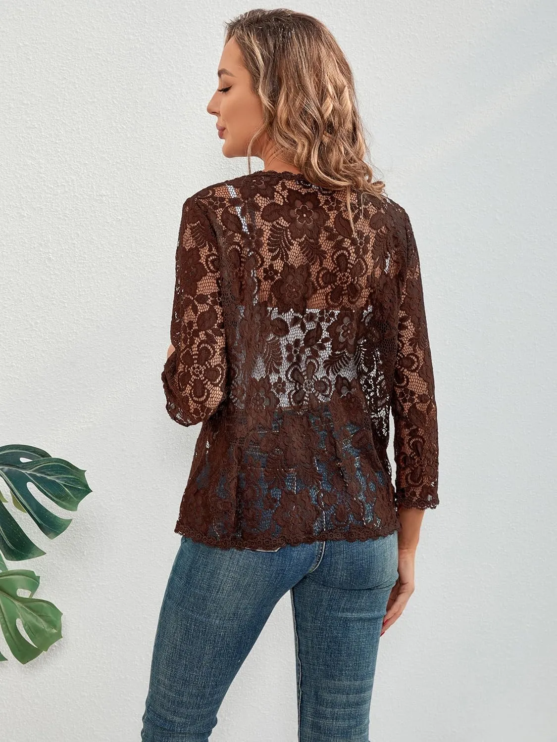 BENANCY Women's 3/4 Sleeve Bolero Shrugs Crochet Lace Open Cardigan