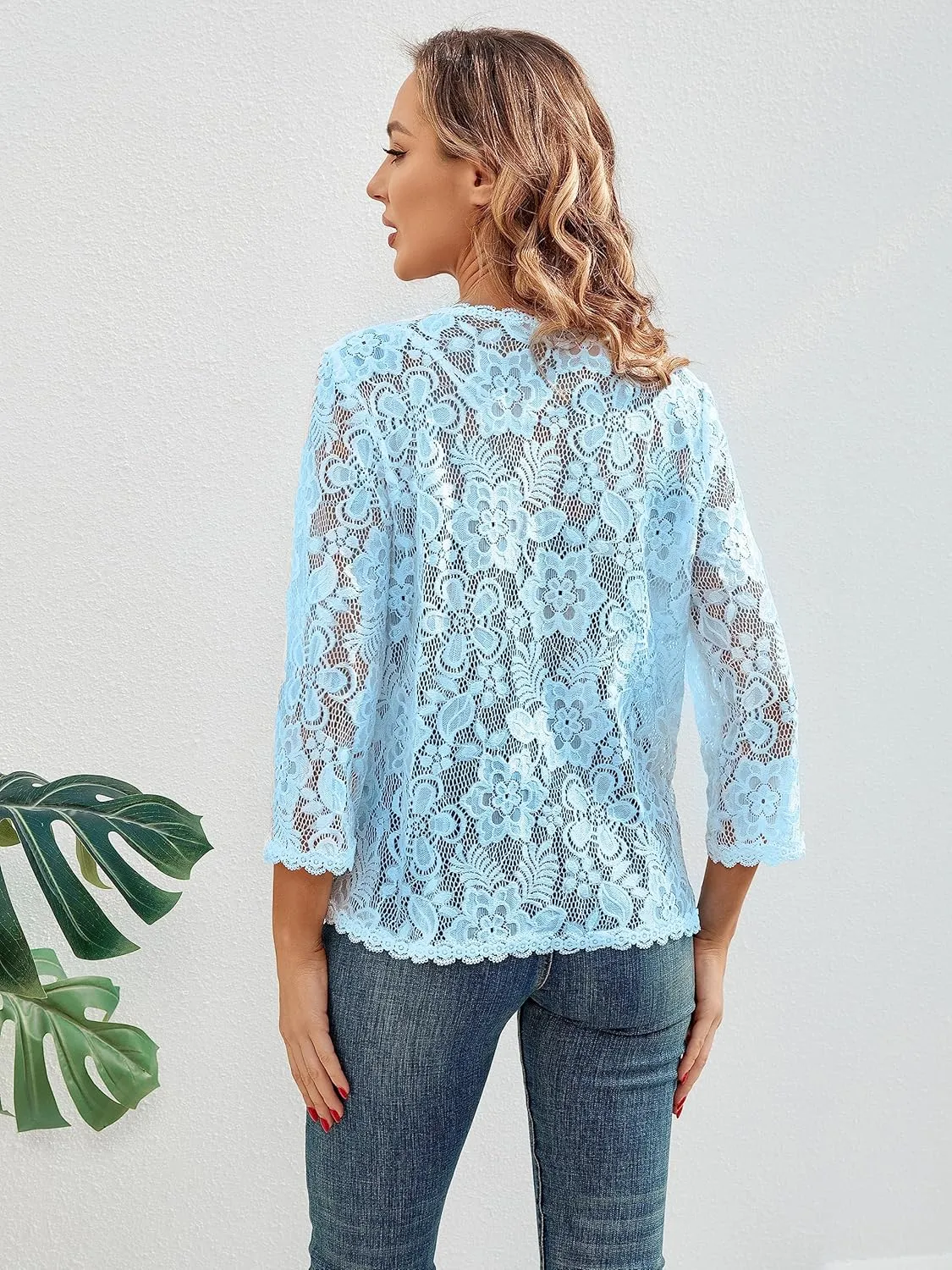 BENANCY Women's 3/4 Sleeve Bolero Shrugs Crochet Lace Open Cardigan