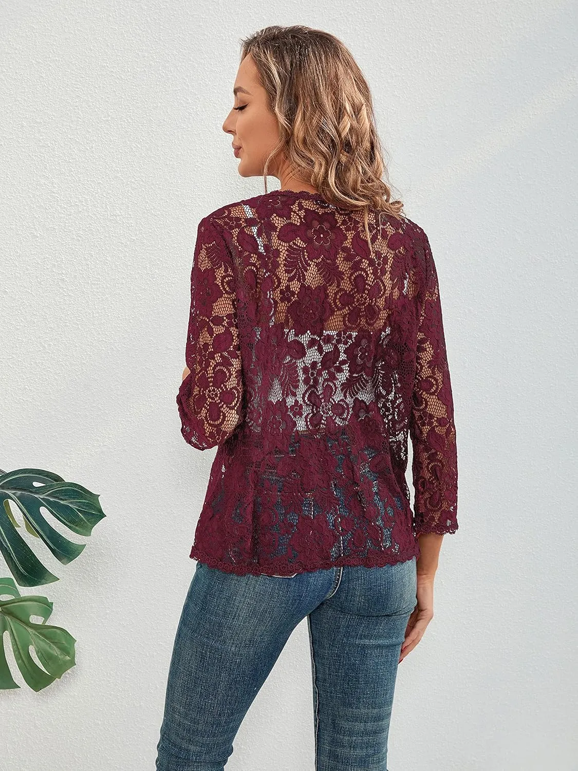 BENANCY Women's 3/4 Sleeve Bolero Shrugs Crochet Lace Open Cardigan