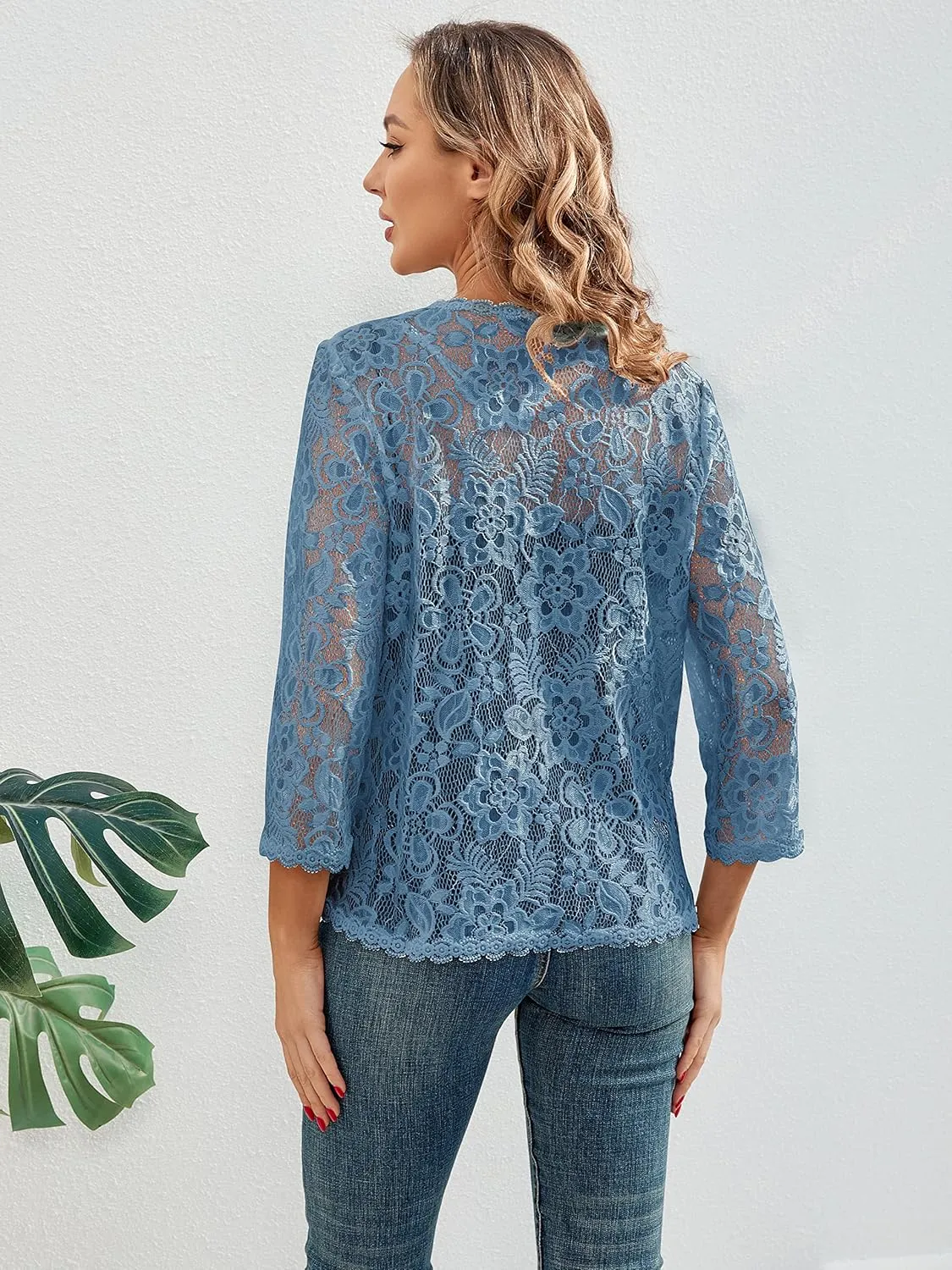 BENANCY Women's 3/4 Sleeve Bolero Shrugs Crochet Lace Open Cardigan