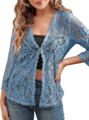 BENANCY Women's 3/4 Sleeve Bolero Shrugs Crochet Lace Open Cardigan