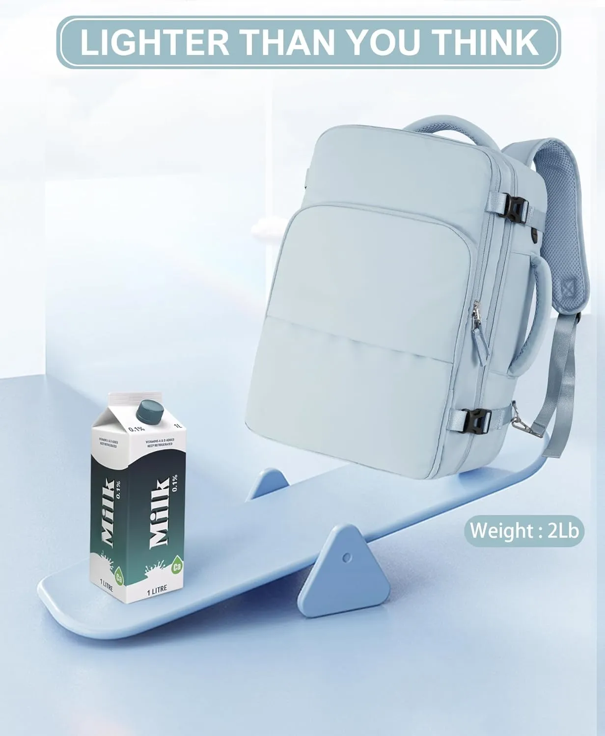 Beraliy Large Travel Backpack, Carry On Bags For Airplanes, Lightweight Personal Item Bag, Laptop Backpack, Casual Work Gym College Weekender Bag, Light blue