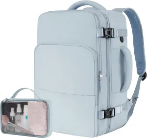 Beraliy Large Travel Backpack, Carry On Bags For Airplanes, Lightweight Personal Item Bag, Laptop Backpack, Casual Work Gym College Weekender Bag, Light blue