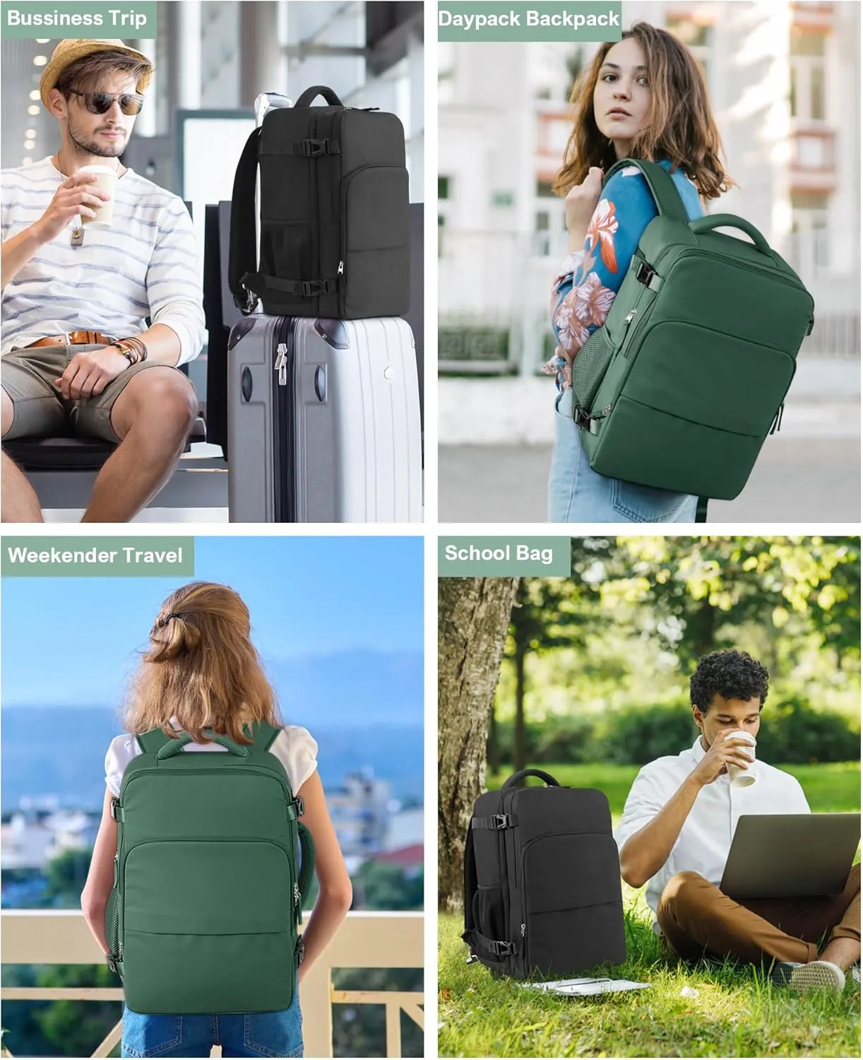 Beraliy Travel Backpack, Carry-on Backpack Airline Approved, Personal Item Bag,Hiking Backpack Women Men, Business Work Gym Weekender Daypack Bag,Dark Green