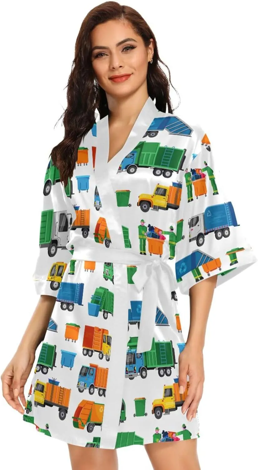 BGXW Women Half Sleeve Kimono Robe; V-neck Satin Bathrobes Kimono Short Sleepwear