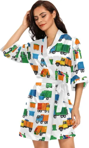 BGXW Women Half Sleeve Kimono Robe; V-neck Satin Bathrobes Kimono Short Sleepwear