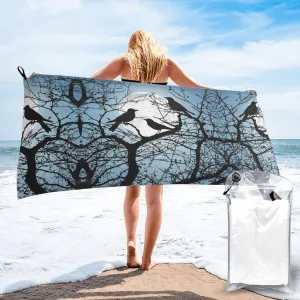 Black Crow Birds Premium Compact Microfiber Travel Towel-Featherlight & Quick Dry,Sand-Resistant Beach Towel for Swimming,Camping,Vacation Essentials with Carry Pouch