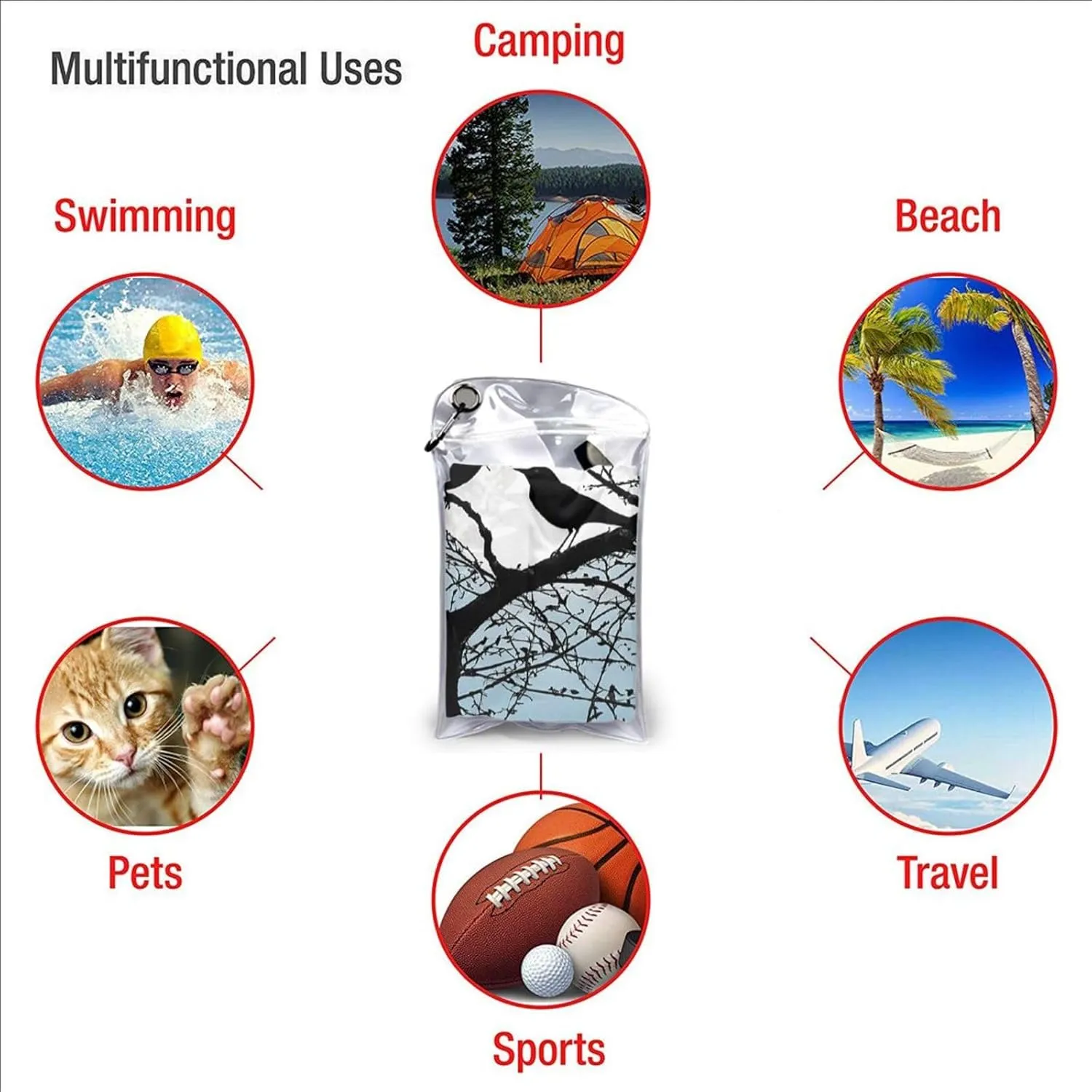 Black Crow Birds Premium Compact Microfiber Travel Towel-Featherlight & Quick Dry,Sand-Resistant Beach Towel for Swimming,Camping,Vacation Essentials with Carry Pouch