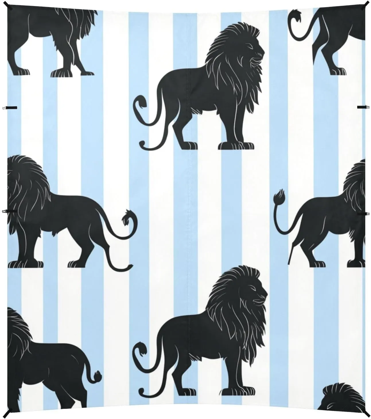 Black Lion Blue and White Striped Stable Beach Tent UPF50 Waterproof Outdoor Sun Shade with Sturdy Poles, Sandbags and Shovel for Family Trips, Picnics & Camping
