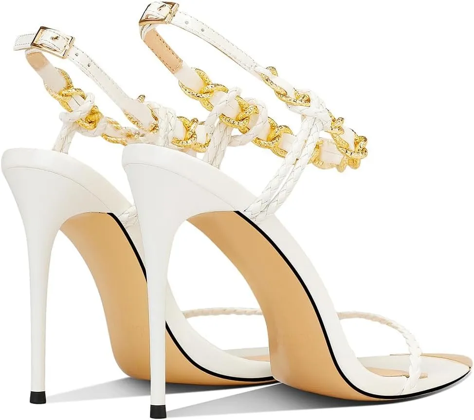Black Pumps for Women Gold Chain Ankle Strap Open Toe Pointed Toe Stiletto High Heels for Formal Events Weddings Parties and Evening Wear