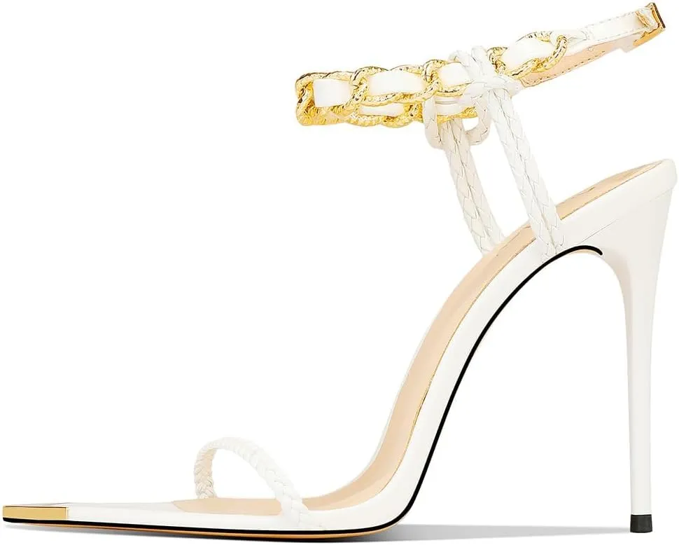 Black Pumps for Women Gold Chain Ankle Strap Open Toe Pointed Toe Stiletto High Heels for Formal Events Weddings Parties and Evening Wear