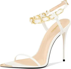 Black Pumps for Women Gold Chain Ankle Strap Open Toe Pointed Toe Stiletto High Heels for Formal Events Weddings Parties and Evening Wear