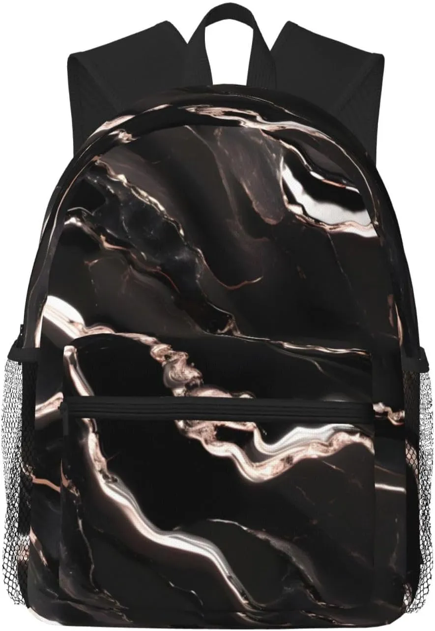 Black rose gold Marble print Lightweight and comfortable backpack Casual Laptop Backpack for Travel Hiking
