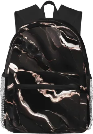 Black rose gold Marble print Lightweight and comfortable backpack Casual Laptop Backpack for Travel Hiking