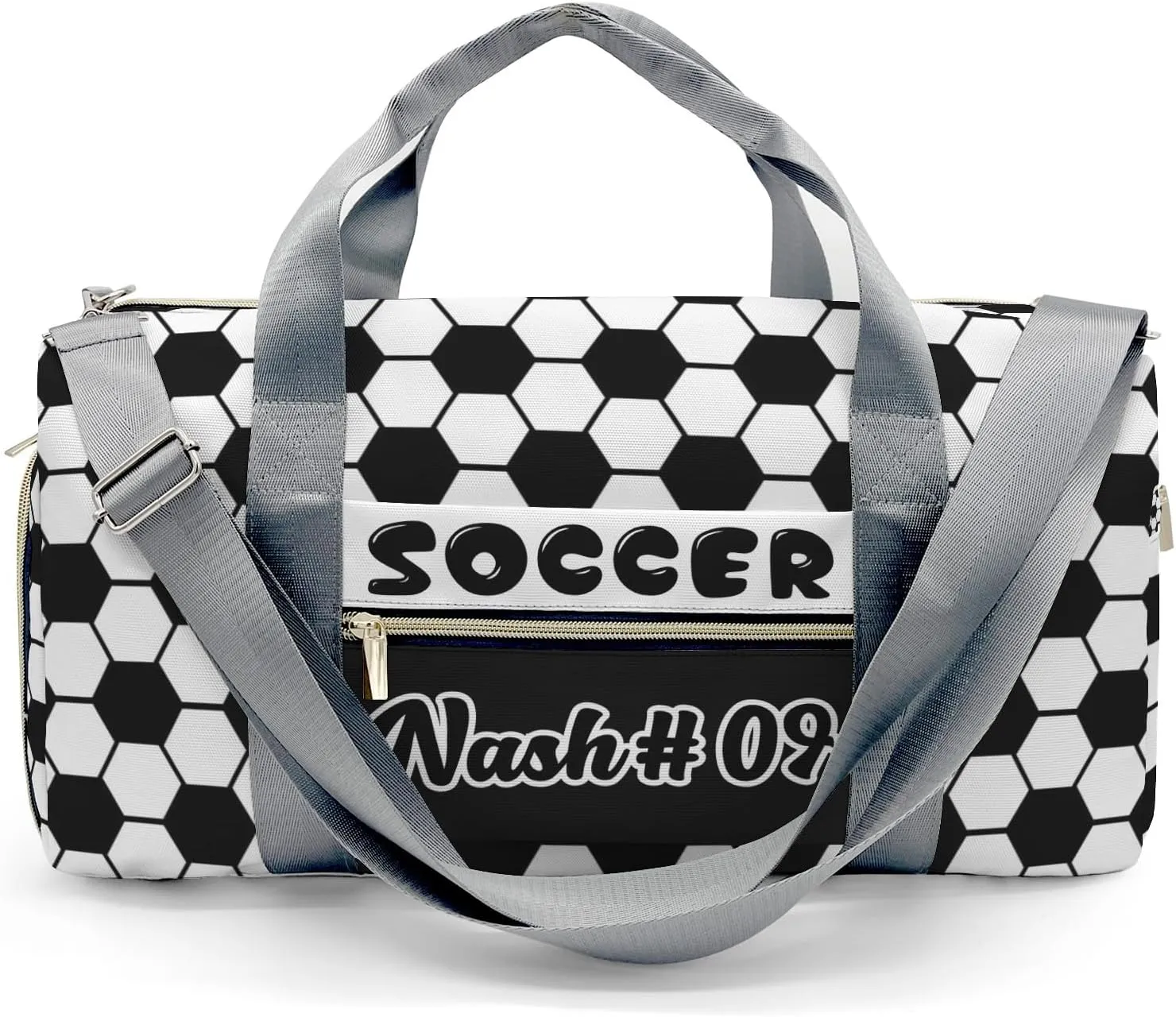 Black White Soccer Print Pattern Travel Bag Customized Duffel Bags Overnight Bag Personalized Gift Gym Bags