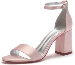Block Heel Wedding Sandals Shoes for Bride Open Toe Satin Prom Evening Formal Party Sandal Heels 1151-1
