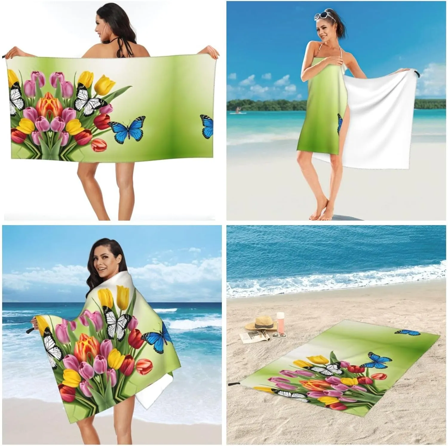 Blue Butterfly and Flowers Premium Compact Microfiber Travel Towel-Featherlight & Quick Dry,Sand-Resistant Beach Towel for Swimming,Camping,Vacation Essentials with Carry Pouch