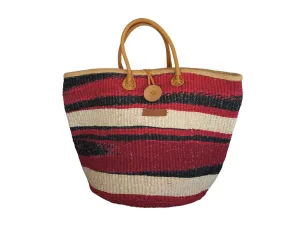 Boldly Endure Sisal Handwoven Economical Tote Bag, Market Grocery Shopping Bags with Leather Strap Handles and Button Closure, Large Straw Shoulder Purse, Handmade Summer Beach Handbag for Women