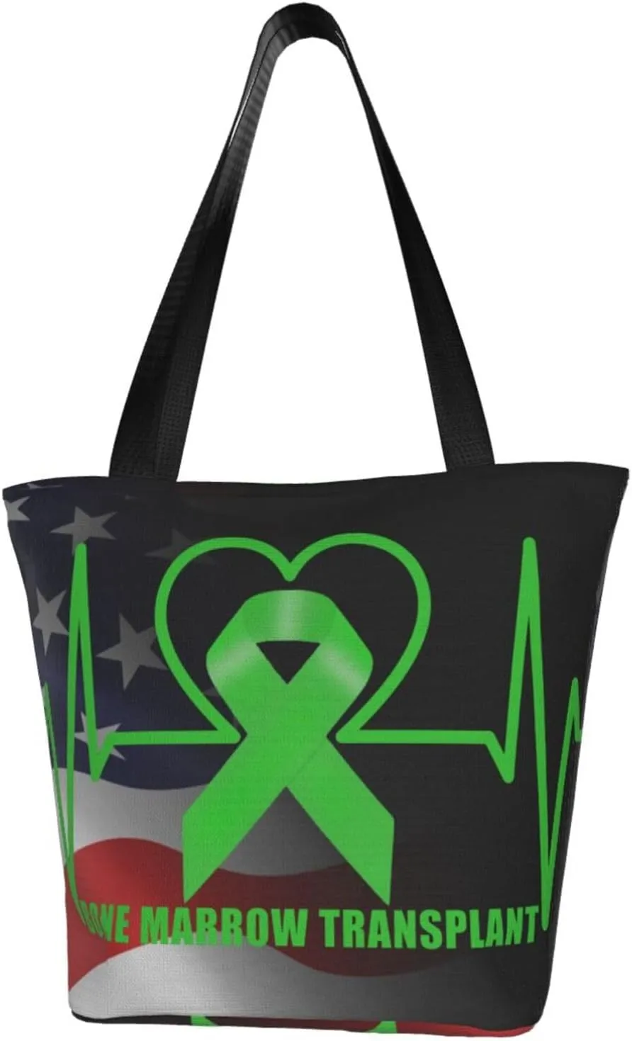 Bone Marrow Transplant Awareness Heartbeat Green Ribbon Fashion Shoulder Bag Large Capacity For Man Or Woman