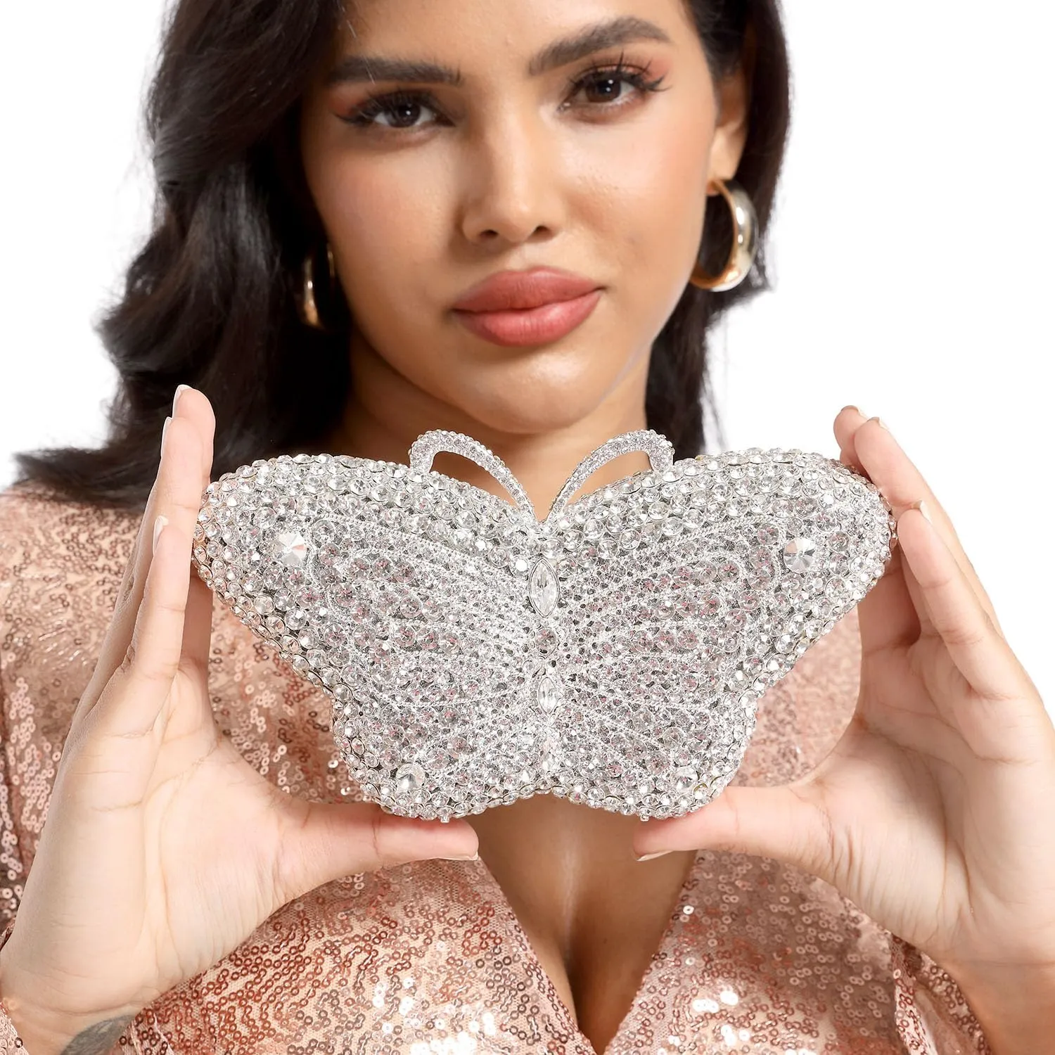 Boutique De FGG Butterfly Crystal Clutch Bags Women Evening Bag Party Rhinestone Handbags Bridal Crystal Clutch Purses,Mini